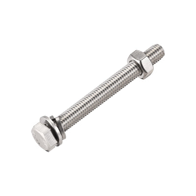 Harfington Uxcell M10 x 90mm Hex Head Screws Bolts, Nuts, Flat & Lock Washers Kits, 304 Stainless Steel Fully Thread Hexagon Bolts 4 Sets