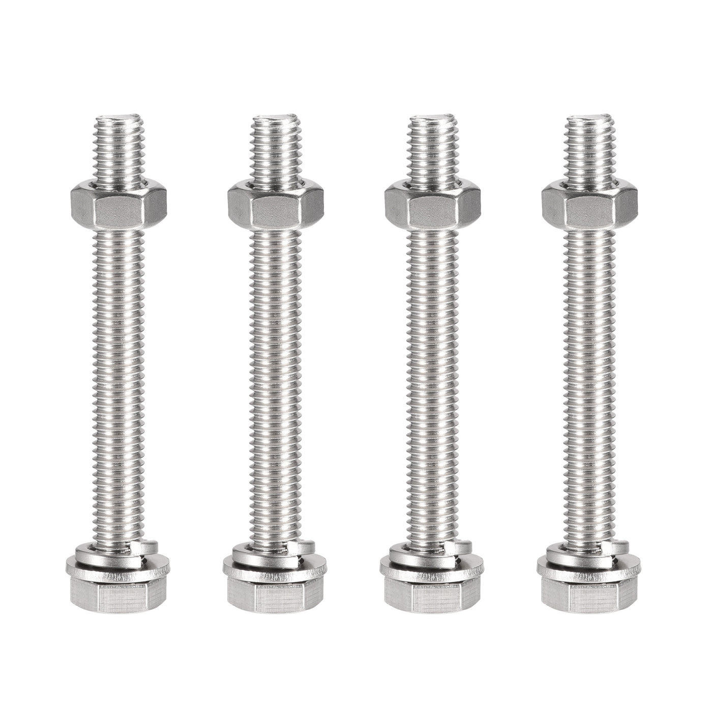 uxcell Uxcell M10 x 90mm Hex Head Screws Bolts, Nuts, Flat & Lock Washers Kits, 304 Stainless Steel Fully Thread Hexagon Bolts 4 Sets