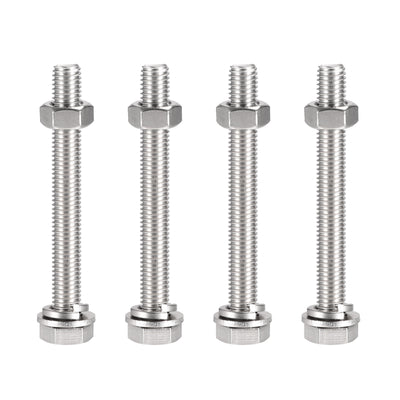 uxcell Uxcell M10 x 90mm Hex Head Screws Bolts, Nuts, Flat & Lock Washers Kits, 304 Stainless Steel Fully Thread Hexagon Bolts 4 Sets