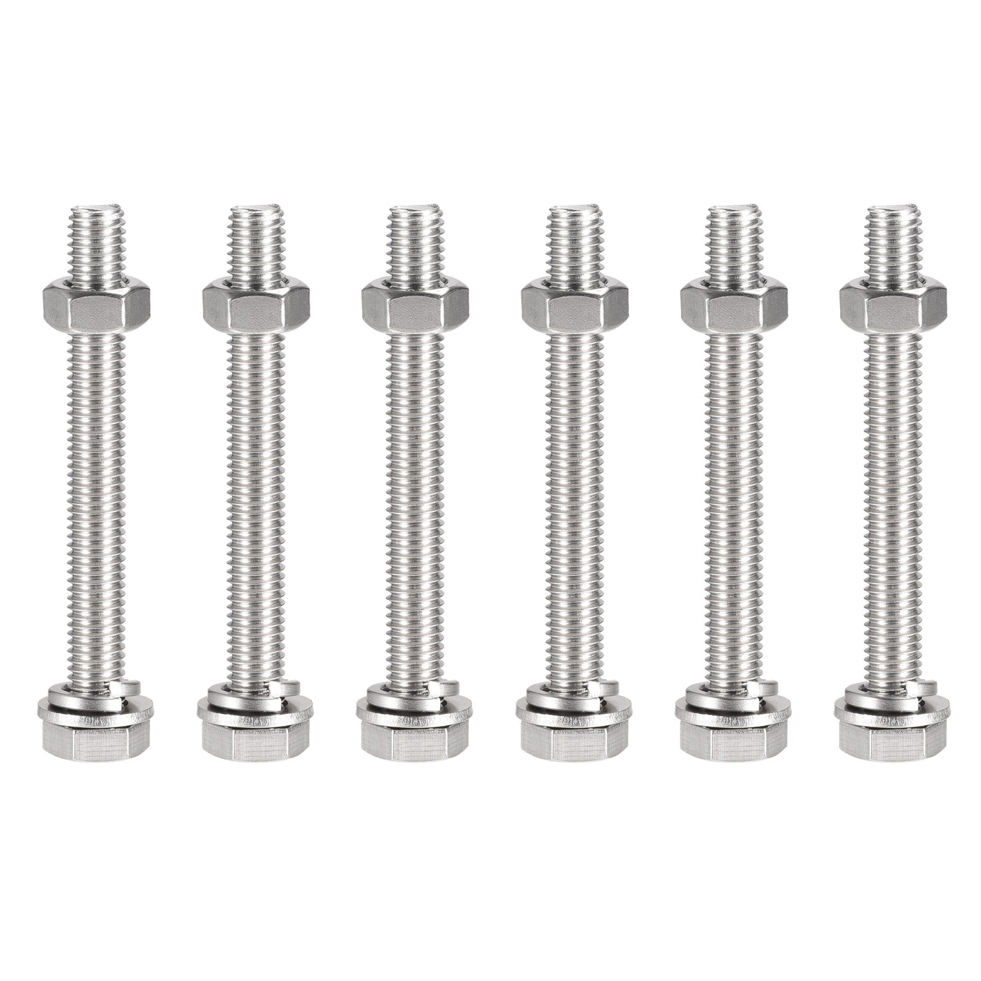 uxcell Uxcell M10 x 90mm Hex Head Screws Bolts, Nuts, Flat & Lock Washers Kits, 304 Stainless Steel Fully Thread Hexagon Bolts 6 Sets