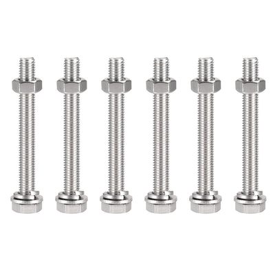 uxcell Uxcell M10 x 90mm Hex Head Screws Bolts, Nuts, Flat & Lock Washers Kits, 304 Stainless Steel Fully Thread Hexagon Bolts 6 Sets