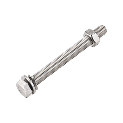 Harfington Uxcell M10 x 100mm Hex Head Screws Bolts, Nuts, Flat & Lock Washers Kits, 304 Stainless Steel Fully Thread Hexagon Bolts 4 Sets