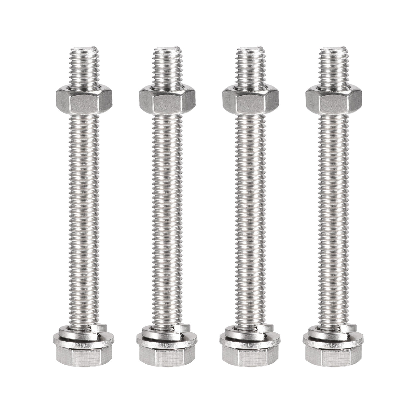 uxcell Uxcell M10 x 100mm Hex Head Screws Bolts, Nuts, Flat & Lock Washers Kits, 304 Stainless Steel Fully Thread Hexagon Bolts 4 Sets