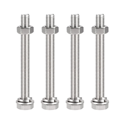 uxcell Uxcell M10 x 100mm Hex Head Screws Bolts, Nuts, Flat & Lock Washers Kits, 304 Stainless Steel Fully Thread Hexagon Bolts 4 Sets