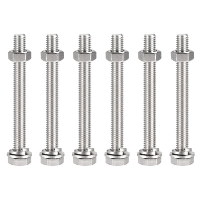 uxcell Uxcell M10 x 100mm Hex Head Screws Bolts, Nuts, Flat & Lock Washers Kits, 304 Stainless Steel Fully Thread Hexagon Bolts 6 Sets