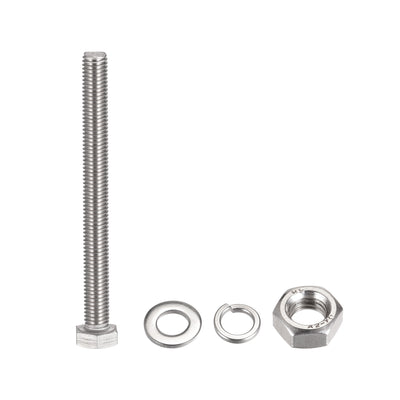 Harfington Uxcell M10 x 110mm Hex Head Screws Bolts, Nuts, Flat & Lock Washers Kits, 304 Stainless Steel Fully Thread Hexagon Bolts 4 Sets