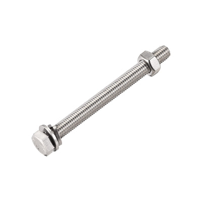 Harfington Uxcell M10 x 110mm Hex Head Screws Bolts, Nuts, Flat & Lock Washers Kits, 304 Stainless Steel Fully Thread Hexagon Bolts 4 Sets