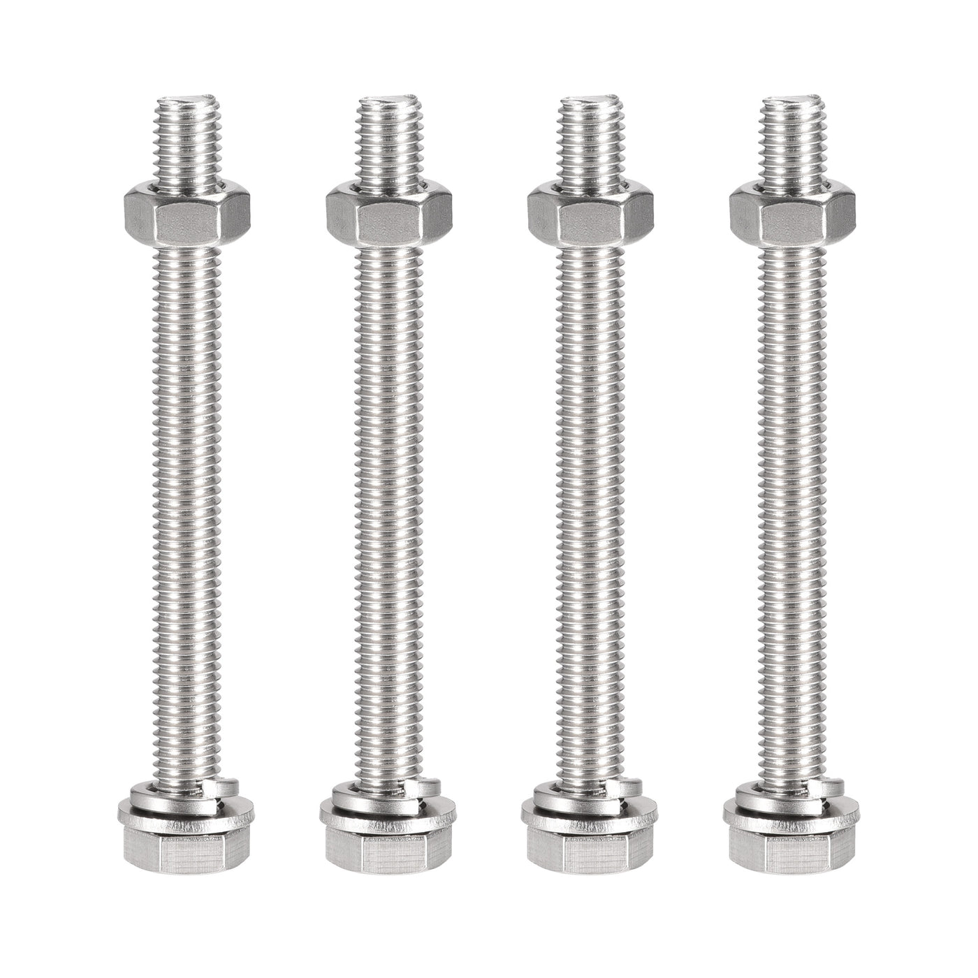 uxcell Uxcell M10 x 110mm Hex Head Screws Bolts, Nuts, Flat & Lock Washers Kits, 304 Stainless Steel Fully Thread Hexagon Bolts 4 Sets