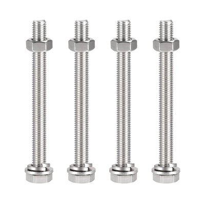 uxcell Uxcell M10 x 110mm Hex Head Screws Bolts, Nuts, Flat & Lock Washers Kits, 304 Stainless Steel Fully Thread Hexagon Bolts 4 Sets