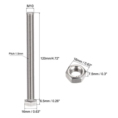 Harfington Uxcell M10 x 120mm Hex Head Screws Bolts, Nuts, Flat & Lock Washers Kits, 304 Stainless Steel Fully Thread Hexagon Bolts 4 Sets