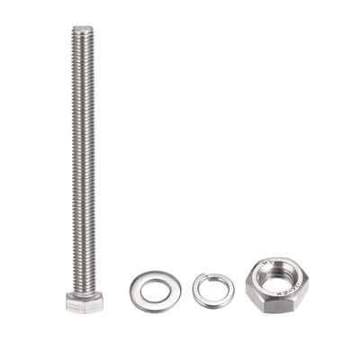 Harfington Uxcell M10 x 120mm Hex Head Screws Bolts, Nuts, Flat & Lock Washers Kits, 304 Stainless Steel Fully Thread Hexagon Bolts 4 Sets