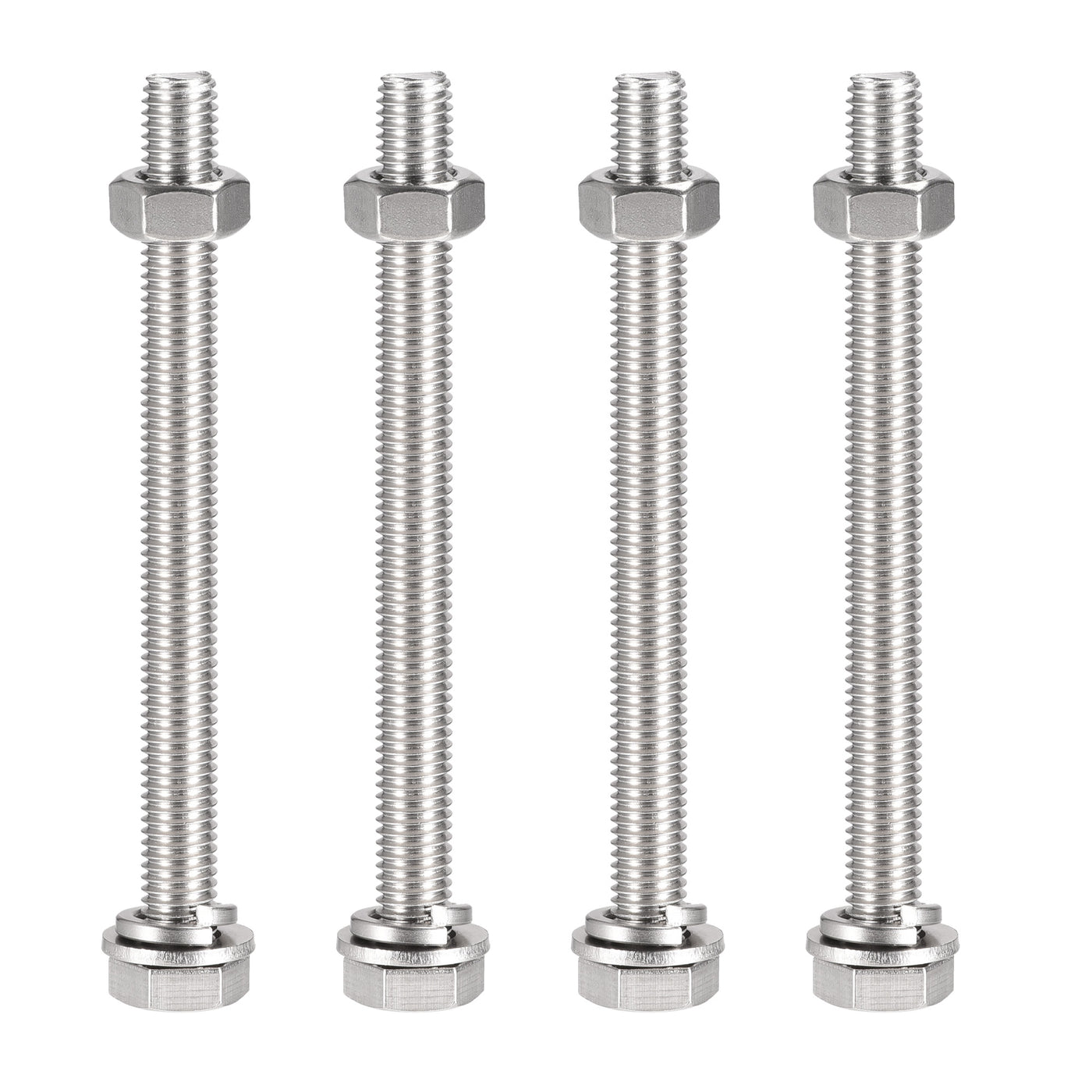 uxcell Uxcell M10 x 120mm Hex Head Screws Bolts, Nuts, Flat & Lock Washers Kits, 304 Stainless Steel Fully Thread Hexagon Bolts 4 Sets