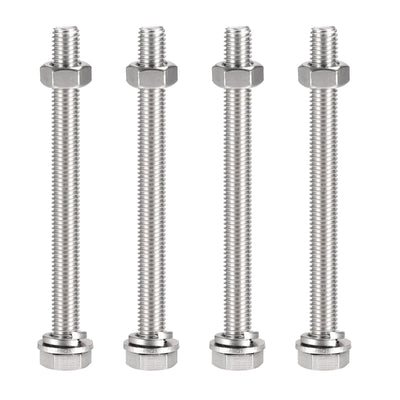 uxcell Uxcell M10 x 120mm Hex Head Screws Bolts, Nuts, Flat & Lock Washers Kits, 304 Stainless Steel Fully Thread Hexagon Bolts 4 Sets