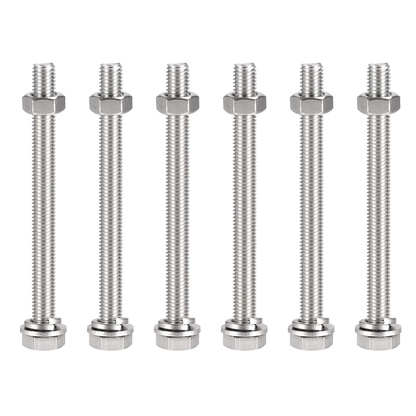 uxcell Uxcell M10 x 120mm Hex Head Screws Bolts, Nuts, Flat & Lock Washers Kits, 304 Stainless Steel Fully Thread Hexagon Bolts 6 Sets