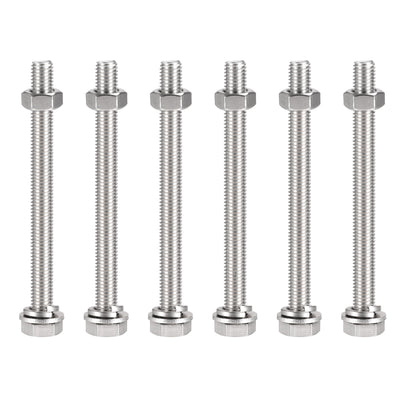 uxcell Uxcell M10 x 120mm Hex Head Screws Bolts, Nuts, Flat & Lock Washers Kits, 304 Stainless Steel Fully Thread Hexagon Bolts 6 Sets