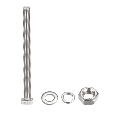 Harfington Uxcell M10 x 130mm Hex Head Screws Bolts, Nuts, Flat & Lock Washers Kits, 304 Stainless Steel Fully Thread Hexagon Bolts 4 Sets