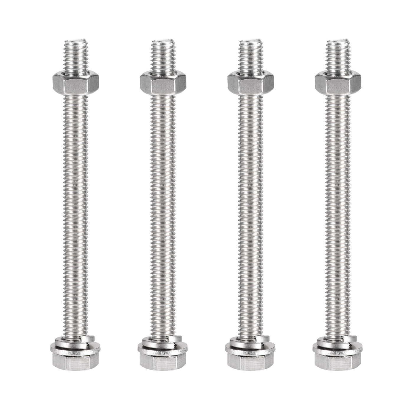 uxcell Uxcell M10 x 130mm Hex Head Screws Bolts, Nuts, Flat & Lock Washers Kits, 304 Stainless Steel Fully Thread Hexagon Bolts 4 Sets