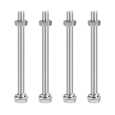 uxcell Uxcell M10 x 130mm Hex Head Screws Bolts, Nuts, Flat & Lock Washers Kits, 304 Stainless Steel Fully Thread Hexagon Bolts 4 Sets