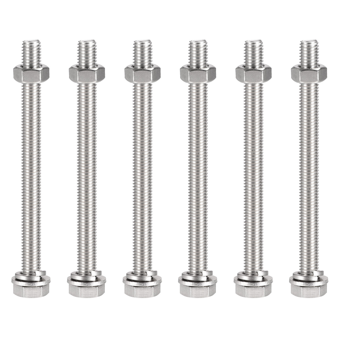 uxcell Uxcell M10 x 130mm Hex Head Screws Bolts, Nuts, Flat & Lock Washers Kits, 304 Stainless Steel Fully Thread Hexagon Bolts 6 Sets