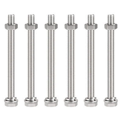 uxcell Uxcell M10 x 130mm Hex Head Screws Bolts, Nuts, Flat & Lock Washers Kits, 304 Stainless Steel Fully Thread Hexagon Bolts 6 Sets