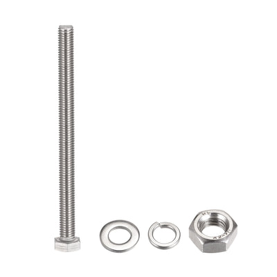 Harfington Uxcell M10 x 140mm Hex Head Screws Bolts, Nuts, Flat & Lock Washers Kits, 304 Stainless Steel Fully Thread Hexagon Bolts 6 Sets