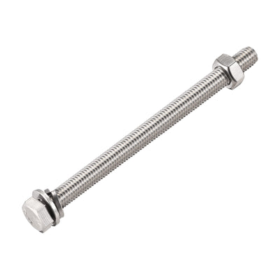 Harfington Uxcell M10 x 140mm Hex Head Screws Bolts, Nuts, Flat & Lock Washers Kits, 304 Stainless Steel Fully Thread Hexagon Bolts 6 Sets