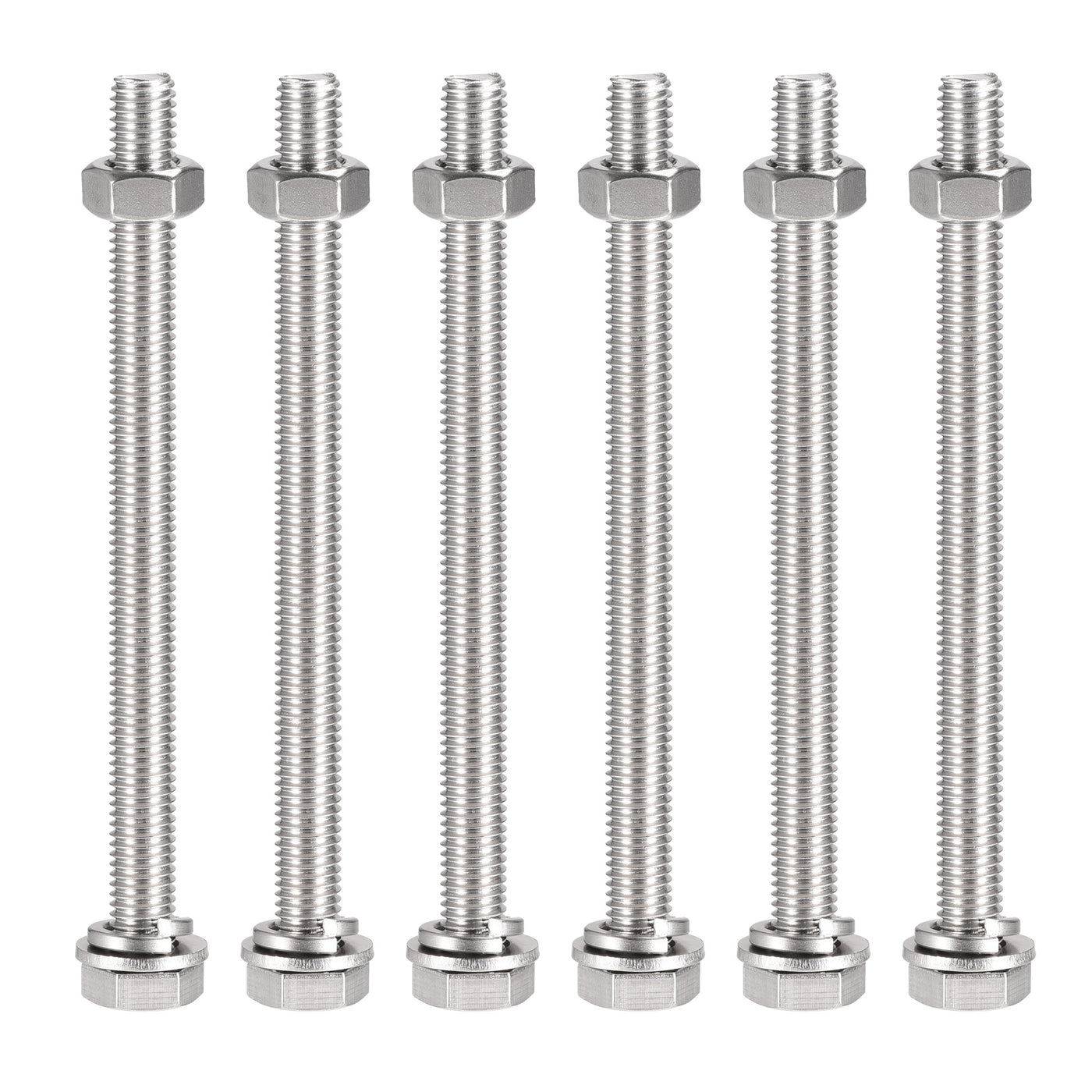 uxcell Uxcell M10 x 140mm Hex Head Screws Bolts, Nuts, Flat & Lock Washers Kits, 304 Stainless Steel Fully Thread Hexagon Bolts 6 Sets