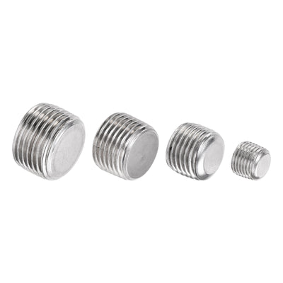 Harfington Uxcell Stainless Steel Internal Hex Pipe Plug Assortment 1/8PT 1/4PT 3/8PT 1/2PT Male Thread Socket Cap 4in1 3 Set