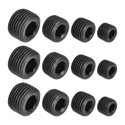 Harfington Uxcell Carbon Steel Internal Hex Pipe Plug Assortment 1/8NPT 1/4NPT 3/8NPT 1/2NPT Male Thread Socket Cap 4in1 3 Set