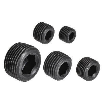 Harfington Uxcell Carbon Steel Internal Hex Pipe Plug Assortment 1/8NPT 1/4NPT 3/8NPT 1/2NPT 3/4NPT Male Thread Socket Cap 5in1 Set