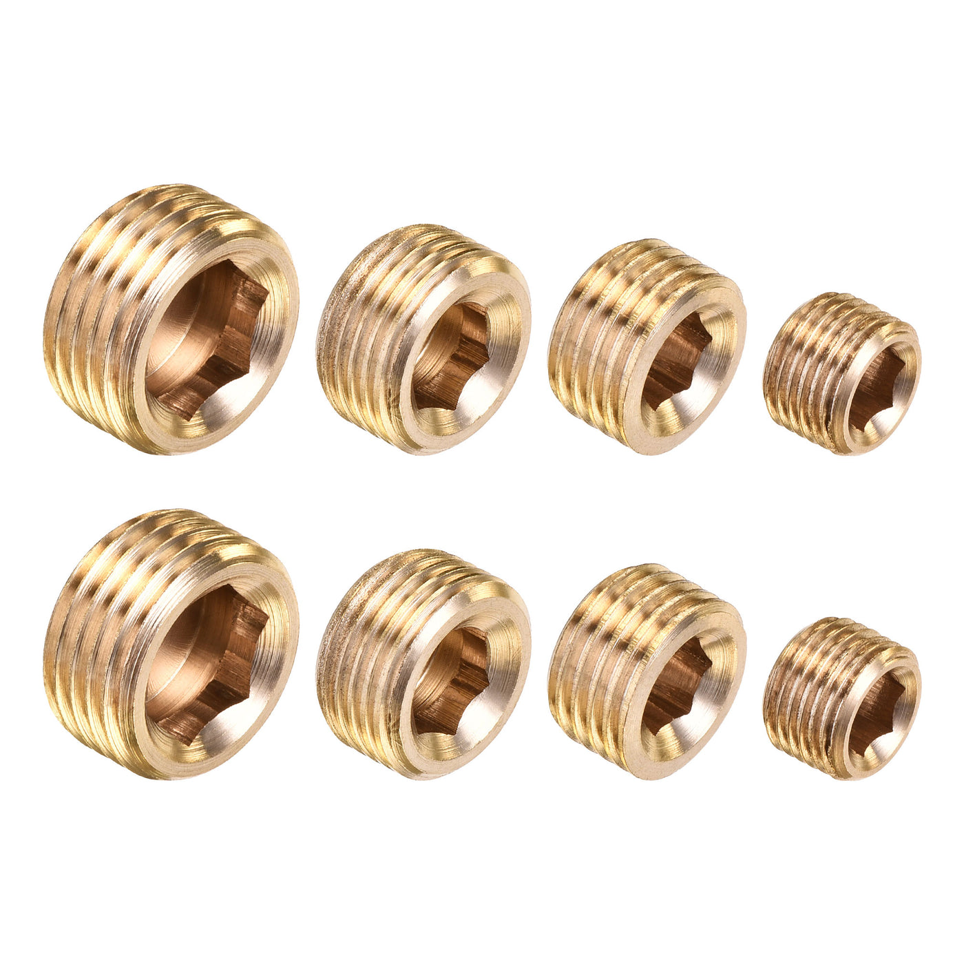 uxcell Uxcell Brass Internal Hex Pipe Plug Assortment 1/8PT 1/4PT 3/8PT 1/2PT Male Thread Socket Cap 4in1 2 Set