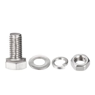 Harfington Uxcell M8 x 16mm Hex Head Screws Bolts, Nuts, Flat & Lock Washers Kits, 304 Stainless Steel Fully Thread Hexagon Bolts 4 Sets