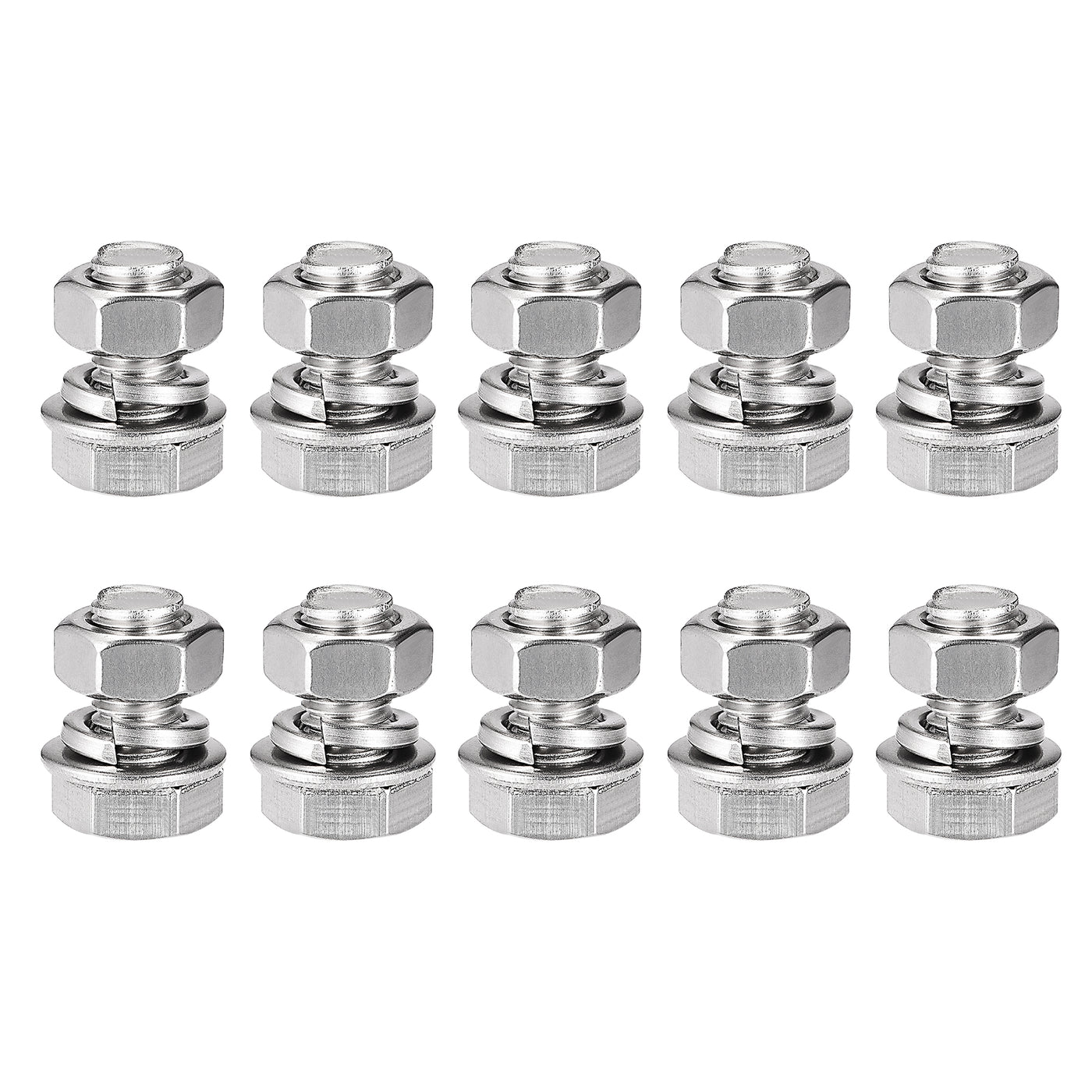 uxcell Uxcell M8 x 16mm Hex Head Screws Bolts, Nuts, Flat & Lock Washers Kits, 304 Stainless Steel Fully Thread Hexagon Bolts 10 Sets