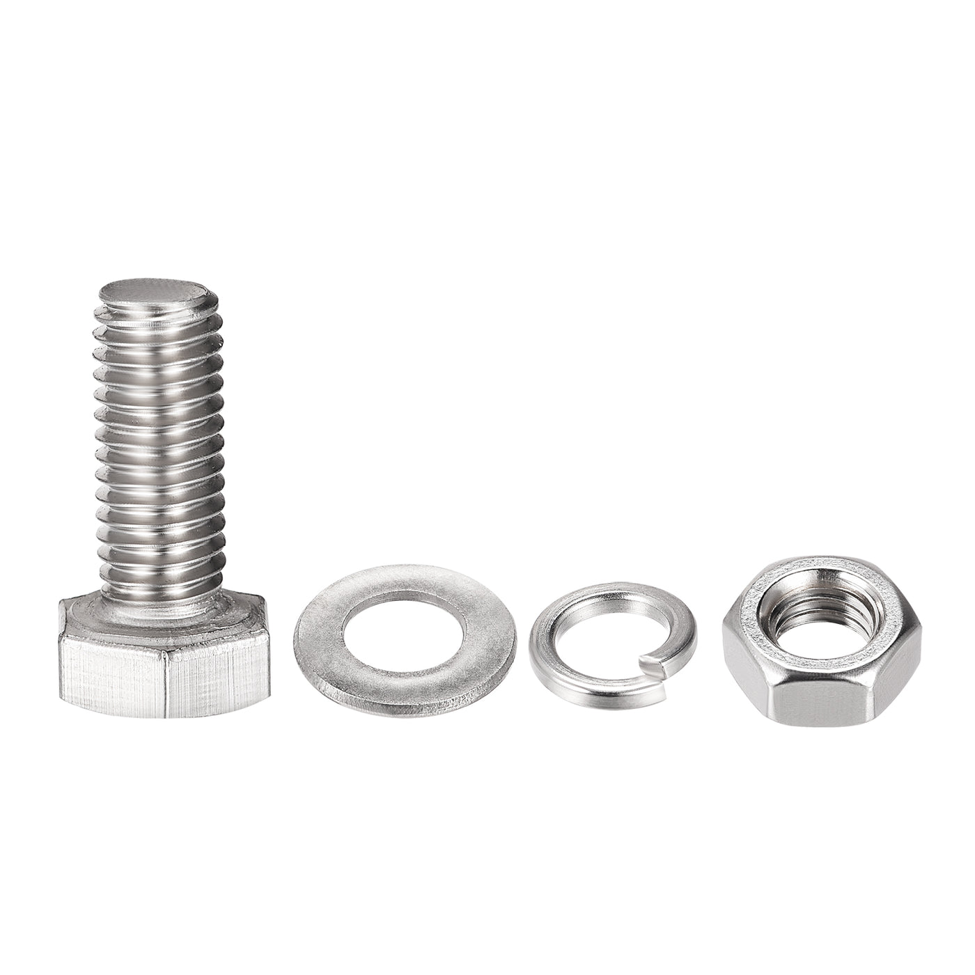 uxcell Uxcell M8 x 20mm Hex Head Screws Bolts, Nuts, Flat & Lock Washers Kits, 304 Stainless Steel Fully Thread Hexagon Bolts 4 Sets