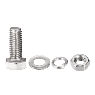 Harfington Uxcell M8 x 20mm Hex Head Screws Bolts, Nuts, Flat & Lock Washers Kits, 304 Stainless Steel Fully Thread Hexagon Bolts 4 Sets