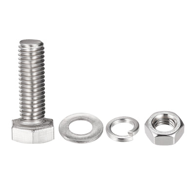 Harfington Uxcell M8 x 25mm Hex Head Screws Bolts, Nuts, Flat & Lock Washers Kits, 304 Stainless Steel Fully Thread Hexagon Bolts 6 Sets