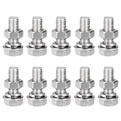 uxcell Uxcell M8 x 25mm Hex Head Screws Bolts, Nuts, Flat & Lock Washers Kits, 304 Stainless Steel Fully Thread Hexagon Bolts 10 Sets