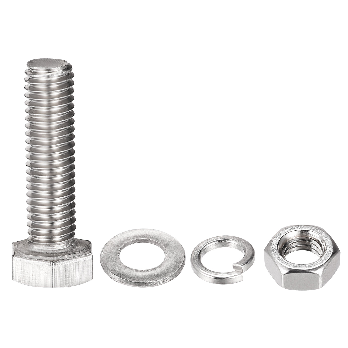 uxcell Uxcell M8 x 30mm Hex Head Screws Bolts, Nuts, Flat & Lock Washers Kits, 304 Stainless Steel Fully Thread Hexagon Bolts 4 Sets