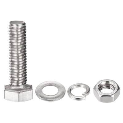 Harfington Uxcell M8 x 30mm Hex Head Screws Bolts, Nuts, Flat & Lock Washers Kits, 304 Stainless Steel Fully Thread Hexagon Bolts 4 Sets