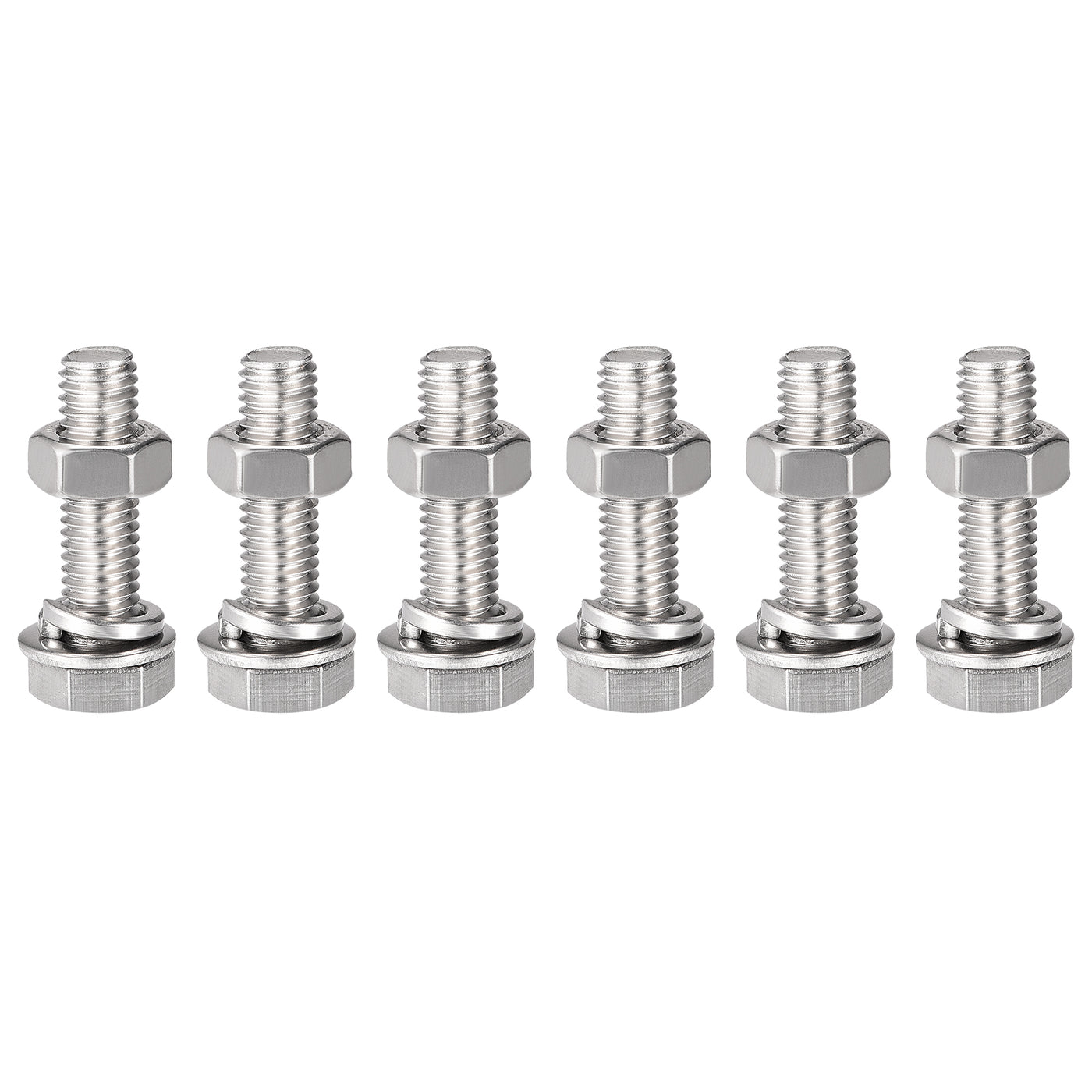 uxcell Uxcell M8 x 30mm Hex Head Screws Bolts, Nuts, Flat & Lock Washers Kits, 304 Stainless Steel Fully Thread Hexagon Bolts 6 Sets