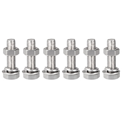 uxcell Uxcell M8 x 30mm Hex Head Screws Bolts, Nuts, Flat & Lock Washers Kits, 304 Stainless Steel Fully Thread Hexagon Bolts 6 Sets