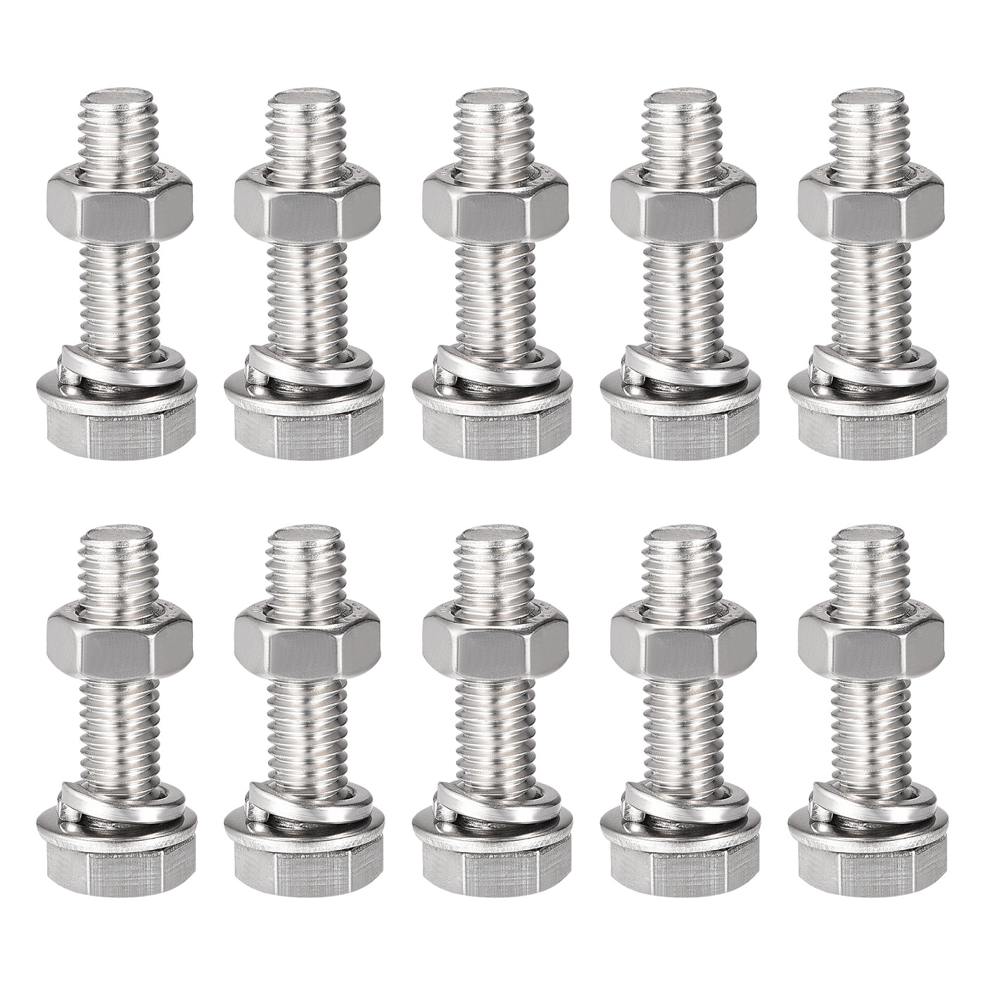 uxcell Uxcell M8 x 30mm Hex Head Screws Bolts, Nuts, Flat & Lock Washers Kits, 304 Stainless Steel Fully Thread Hexagon Bolts 10 Sets