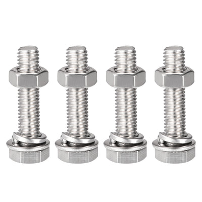 uxcell Uxcell M8 x 35mm Hex Head Screws Bolts, Nuts, Flat & Lock Washers Kits, 304 Stainless Steel Fully Thread Hexagon Bolts 4 Sets