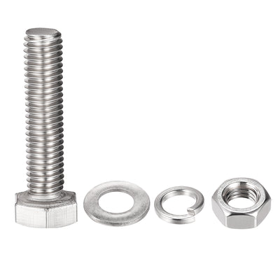 Harfington Uxcell M8 x 35mm Hex Head Screws Bolts, Nuts, Flat & Lock Washers Kits, 304 Stainless Steel Fully Thread Hexagon Bolts 6 Sets