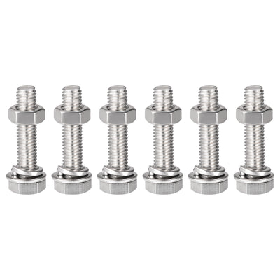 Harfington Uxcell M8 x 35mm Hex Head Screws Bolts, Nuts, Flat & Lock Washers Kits, 304 Stainless Steel Fully Thread Hexagon Bolts 6 Sets