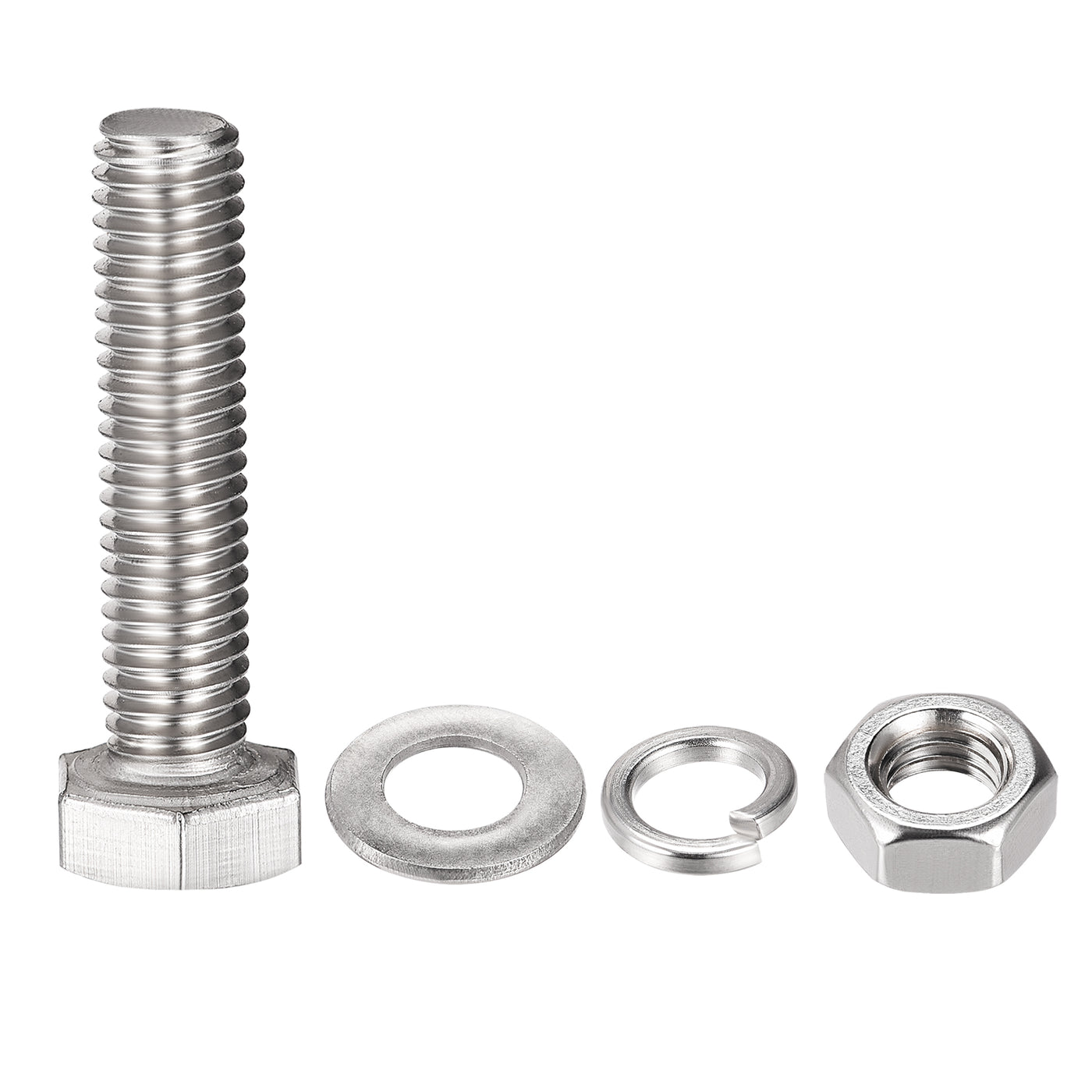 uxcell Uxcell M8 x 35mm Hex Head Screws Bolts, Nuts, Flat & Lock Washers Kits, 304 Stainless Steel Fully Thread Hexagon Bolts 10 Sets