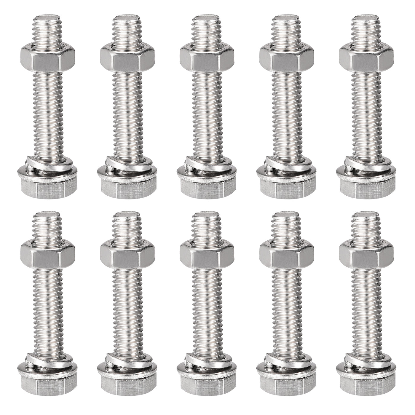 uxcell Uxcell M8 x 40mm Hex Head Screws Bolts, Nuts, Flat & Lock Washers Kits, 304 Stainless Steel Fully Thread Hexagon Bolts 10 Sets