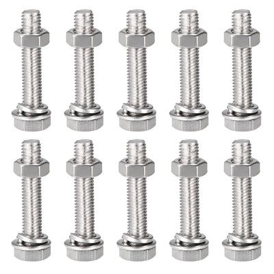 uxcell Uxcell M8 x 40mm Hex Head Screws Bolts, Nuts, Flat & Lock Washers Kits, 304 Stainless Steel Fully Thread Hexagon Bolts 10 Sets