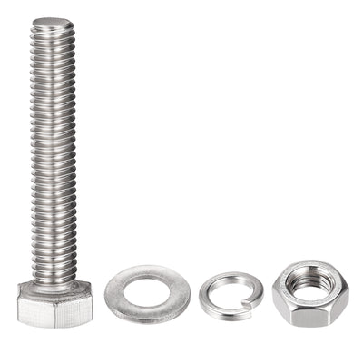 Harfington Uxcell M8 x 45mm Hex Head Screws Bolts, Nuts, Flat & Lock Washers Kits, 304 Stainless Steel Fully Thread Hexagon Bolts 4 Sets