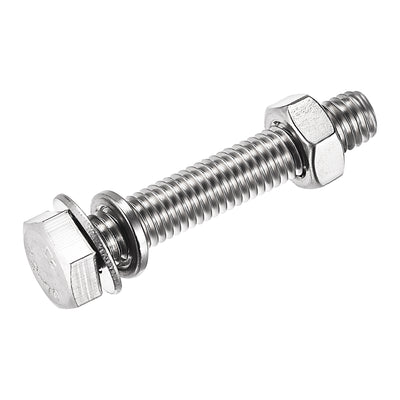 Harfington Uxcell M8 x 45mm Hex Head Screws Bolts, Nuts, Flat & Lock Washers Kits, 304 Stainless Steel Fully Thread Hexagon Bolts 4 Sets